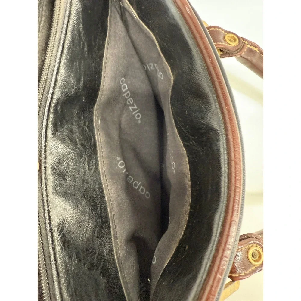 Vintage Capezio Women Black Faux Leather Tote Bag Top Handle Shoulder Bag Medium